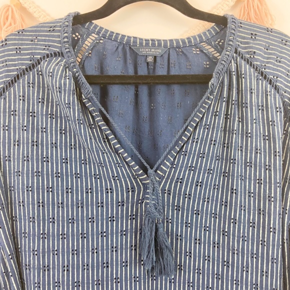Lucky Brand Blue Eyelet Stripe Peasant Blouse XS - Picture 7 of 9